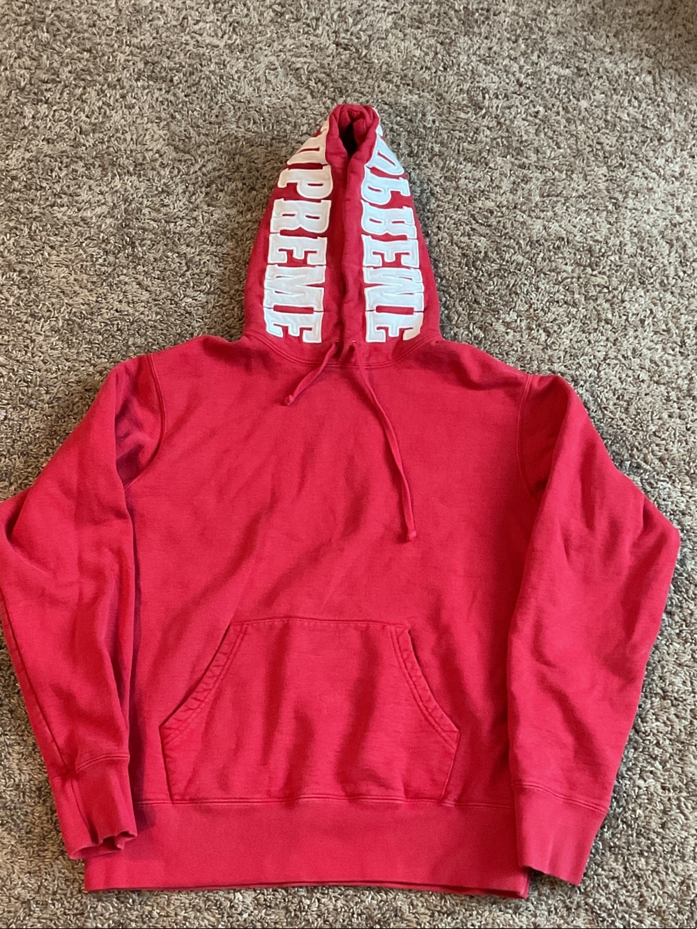 Supreme Red Crewneck Hoodie with White Hood Logo